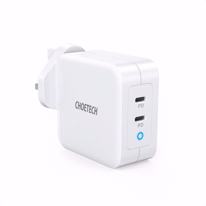 Picture of Choetech Choetech PD UK 100W USB-A/USB-C Dual Mains Charger in White (No Cable)